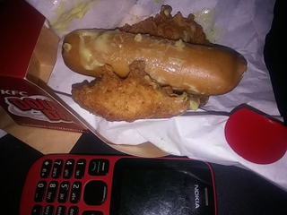 Illustration for article titled KFC's Double Down hot dog is a sausage wrapped in a fried chicken bun